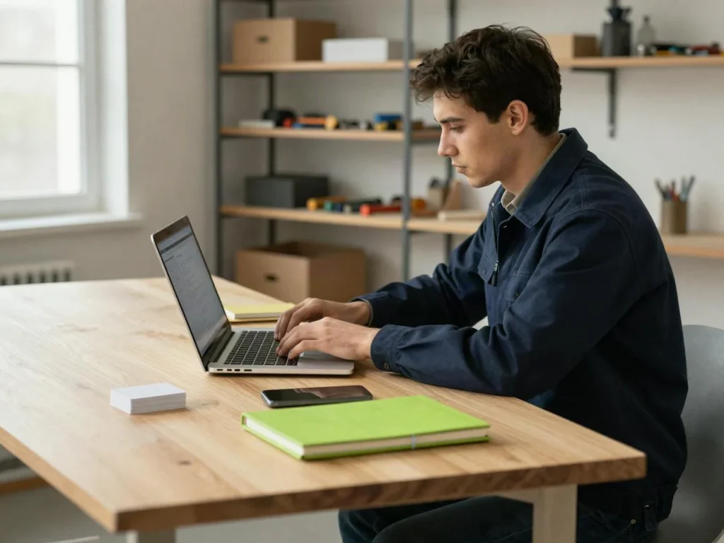 Handwerker schreibt E-Mails mit eigener Domain